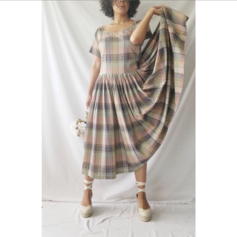 Vintage 80s Norma Kamali Rare 2 Piece Indian Cotton Madras Plaid Dress &…
